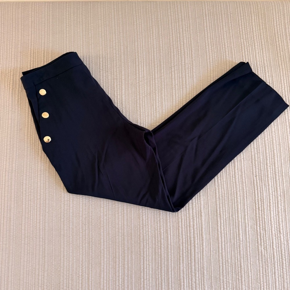 Sandro Paris Womens Navy  Gold Button Sailor Trousers High Waist Pants Size 38 - Picture 11 of 14